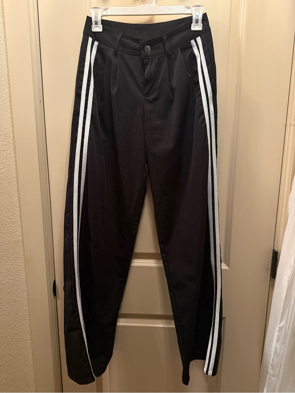 Superdown Black Track jogger Pants with White Side Stripes. XXS